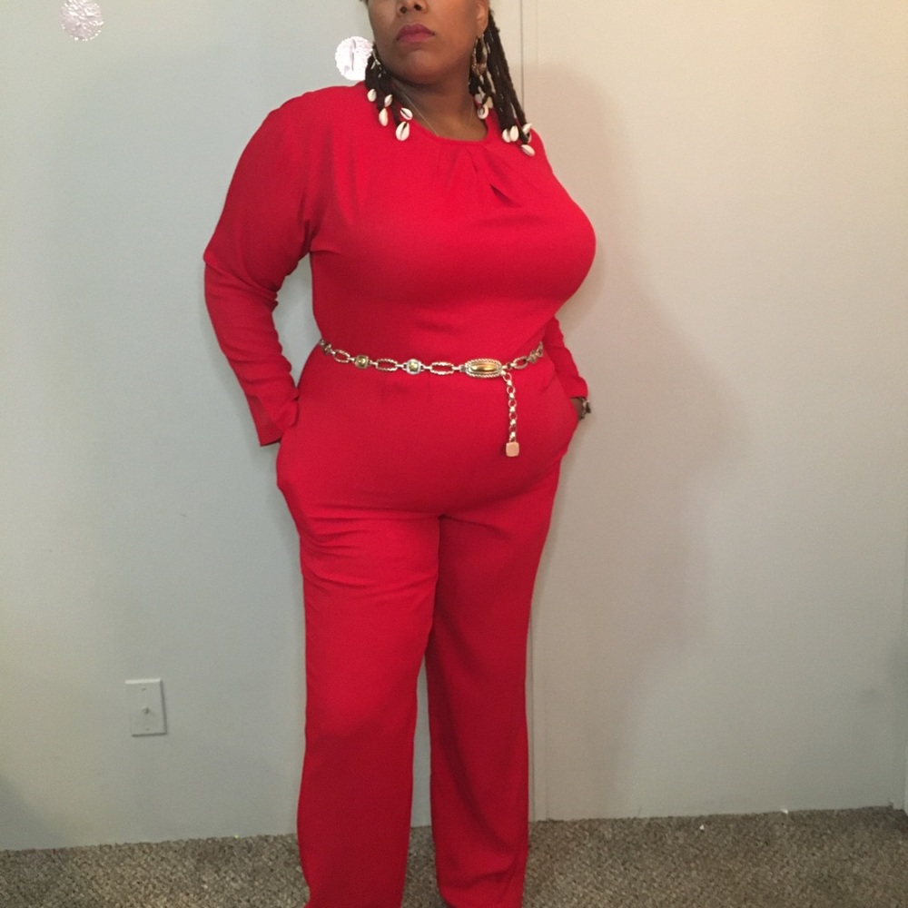 Vintage Red Long Sleeve Jumpsuit